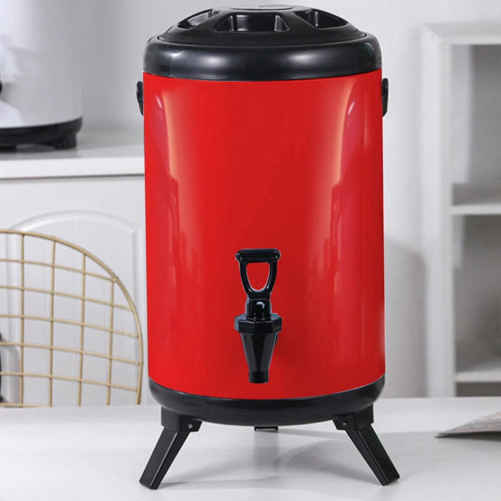 Stainless Steel Insulated Milk Tea Barrel 4X 8L Hot and Cold Beverage Dispenser with Faucet - Red