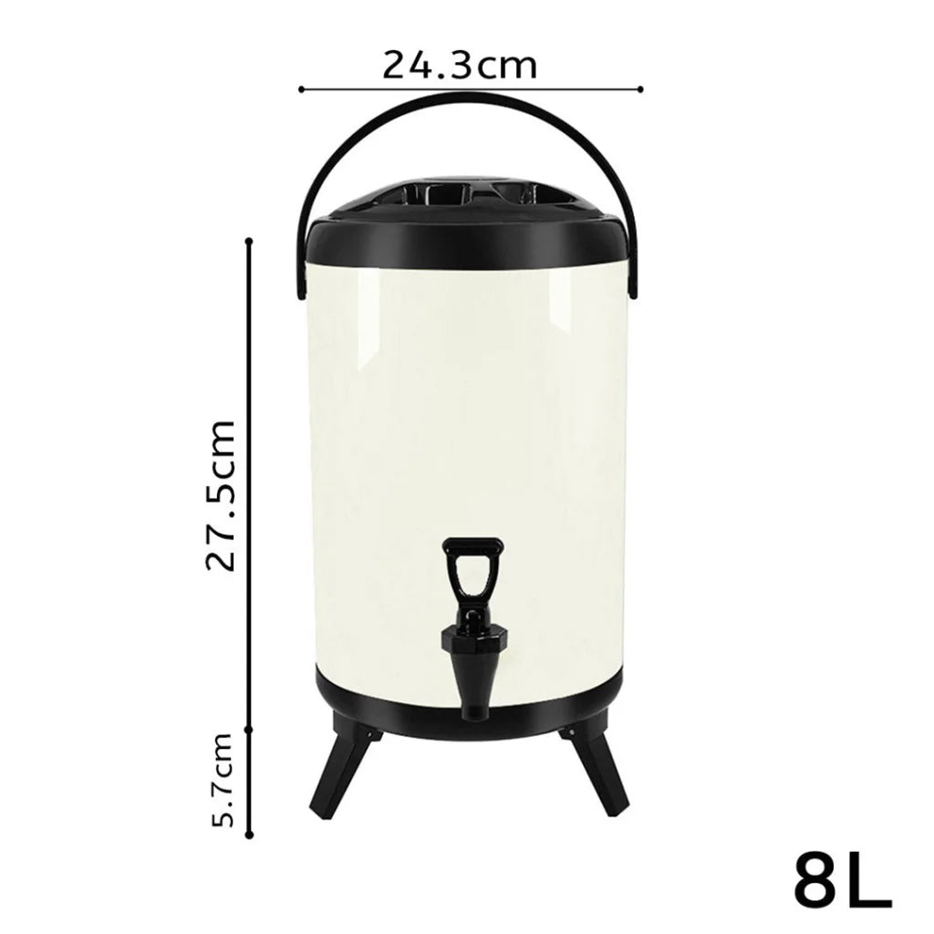 Stainless Steel Insulated Milk Tea Barrel 4X 8L Hot and Cold Beverage Dispenser with Faucet - White