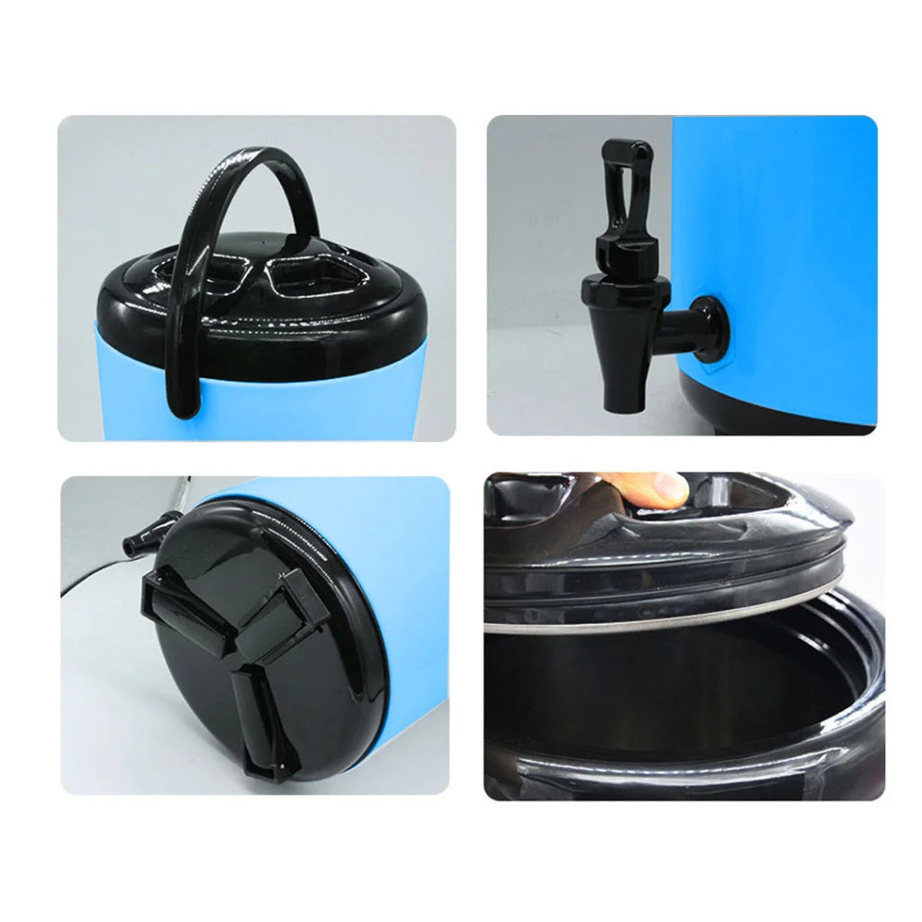 Stainless Steel Insulated Milk Tea Barrel 4X 8L Hot and Cold Beverage Dispenser with Faucet - Blue