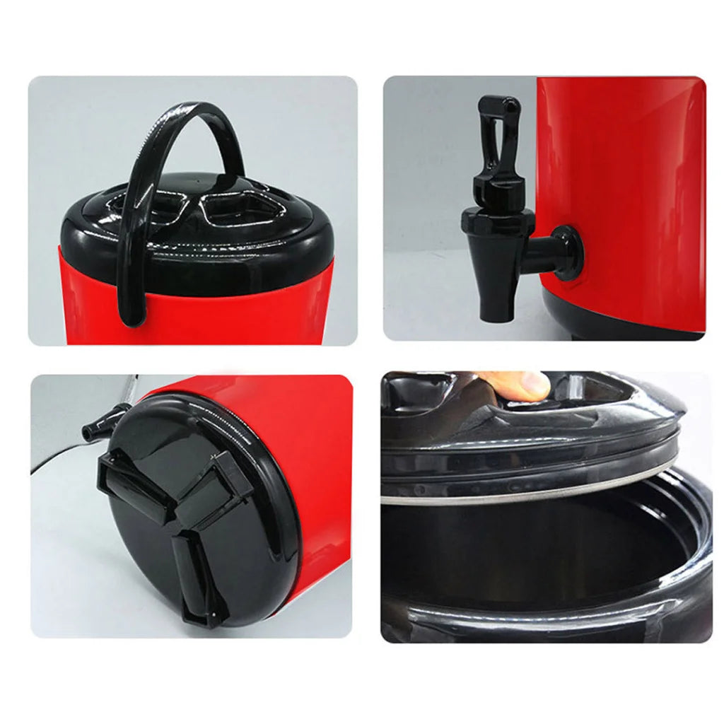 Stainless Steel Insulated Milk Tea Barrel 4X 8L Hot and Cold Beverage Dispenser with Faucet - Red
