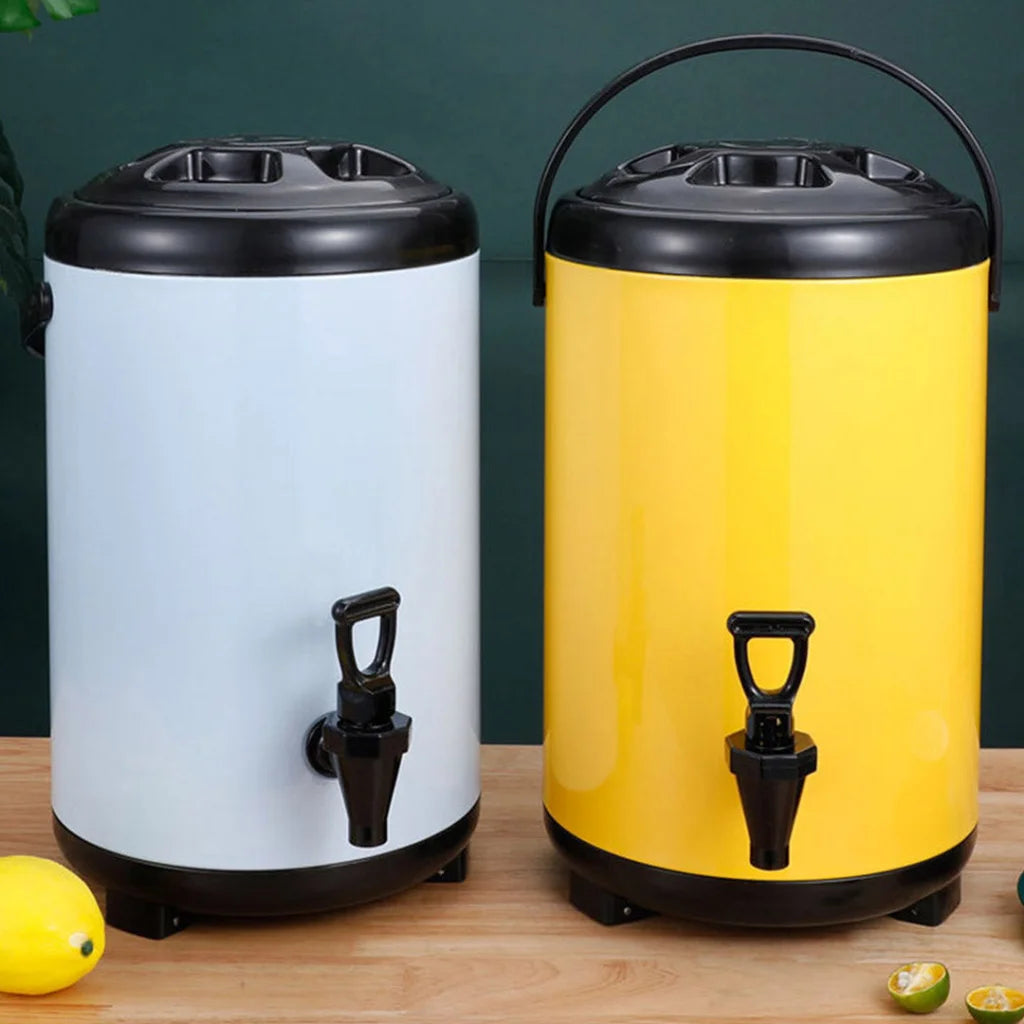 Stainless Steel Insulated Milk Tea Barrel 4X 8L Hot and Cold Beverage Dispenser with Faucet - White