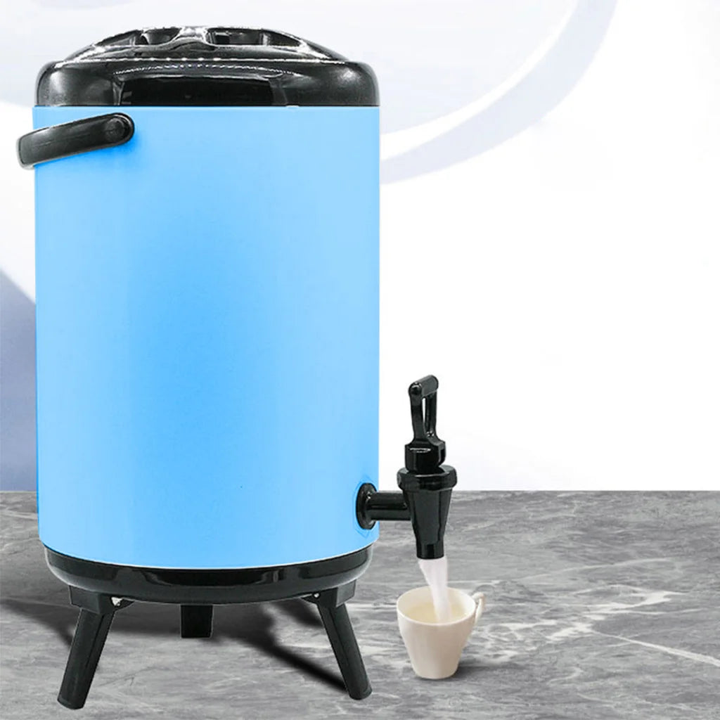 Stainless Steel Insulated Milk Tea Barrel 4X 8L Hot and Cold Beverage Dispenser with Faucet - Blue