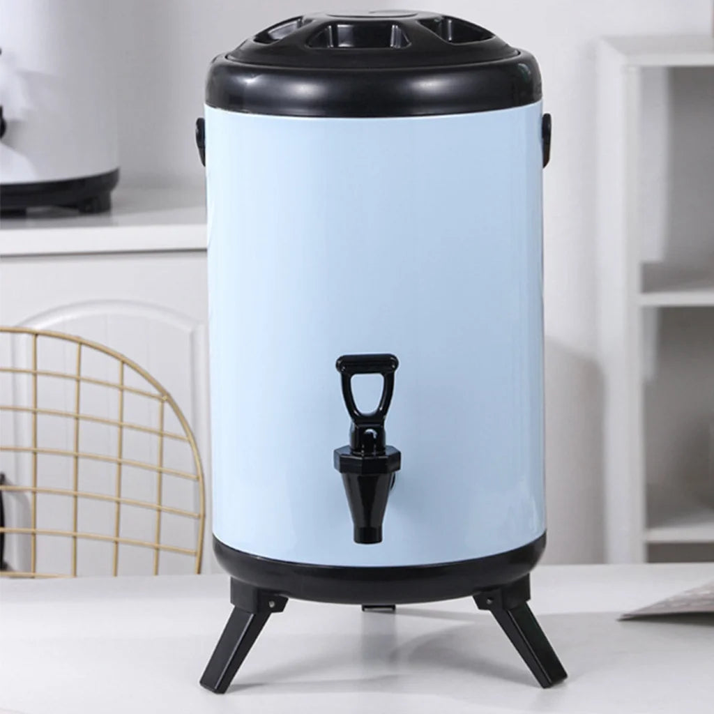Stainless Steel Insulated Milk Tea Barrel 8X 12L Hot and Cold Beverage Dispenser with Faucet - White