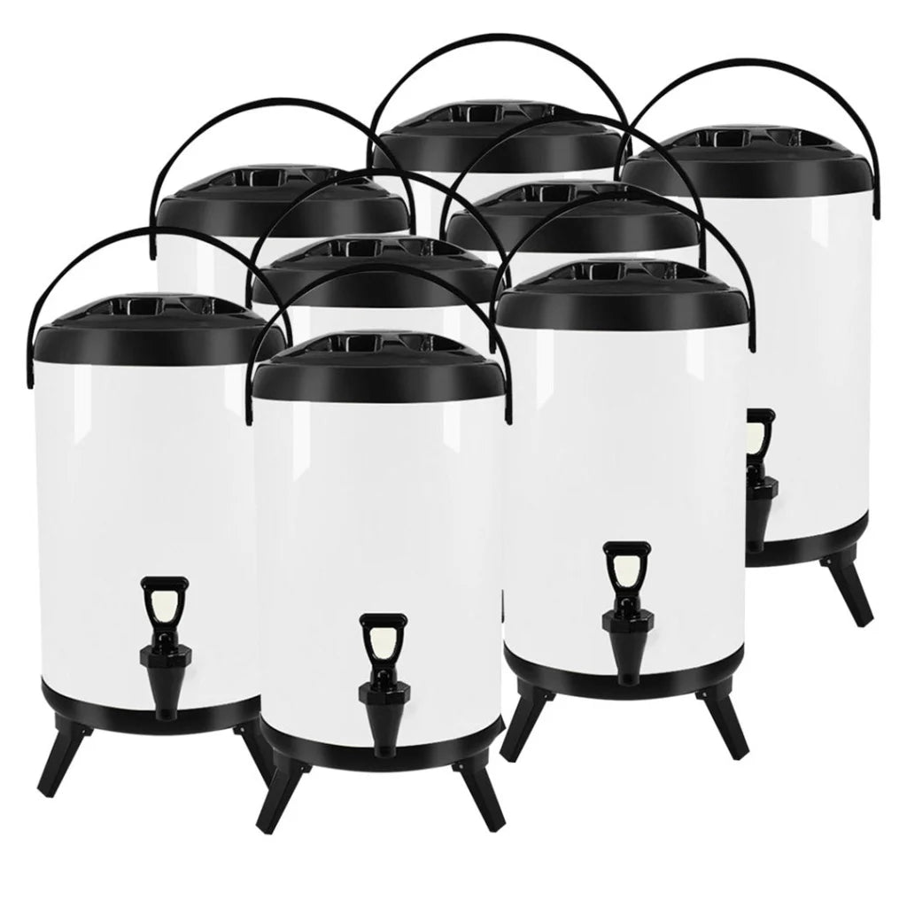 Stainless Steel Insulated Milk Tea Barrel 8X 12L Hot and Cold Beverage Dispenser with Faucet - White