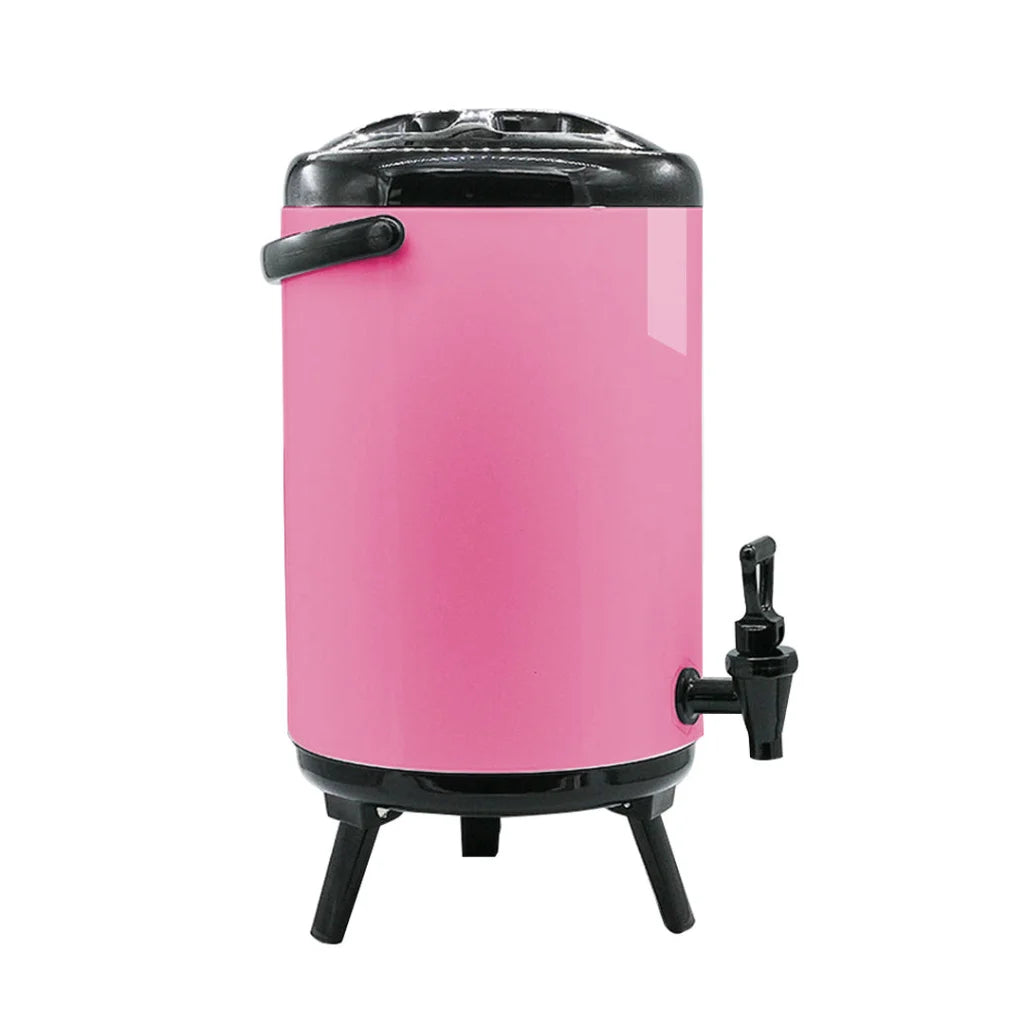 Stainless Steel Insulated Milk Tea Barrel 8X 12L Hot and Cold Beverage Dispenser with Faucet - Pink