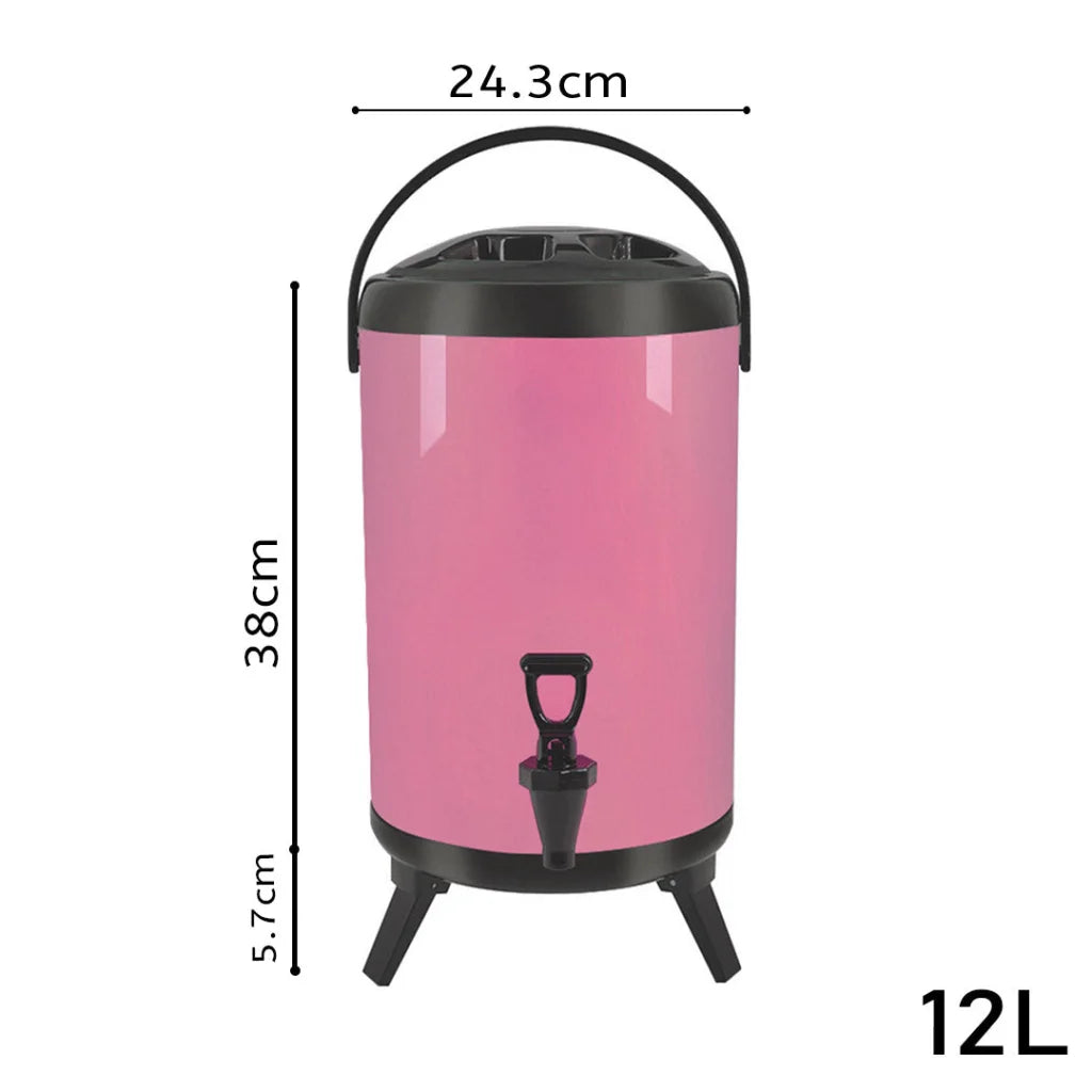 Stainless Steel Insulated Milk Tea Barrel 8X 12L Hot and Cold Beverage Dispenser with Faucet - Pink