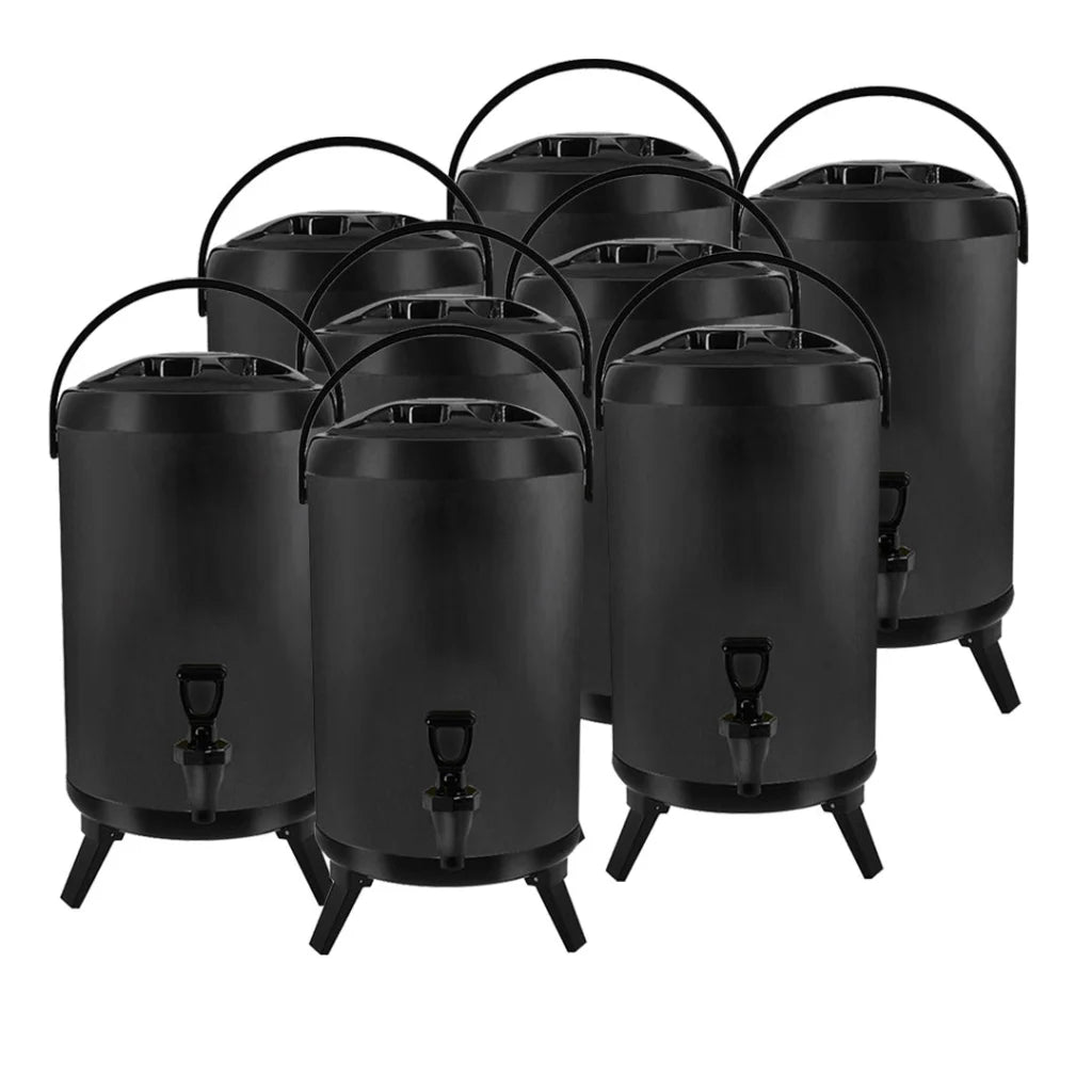 Stainless Steel Insulated Milk Tea Barrel 8X 12L Hot and Cold Beverage Dispenser with Faucet - Black
