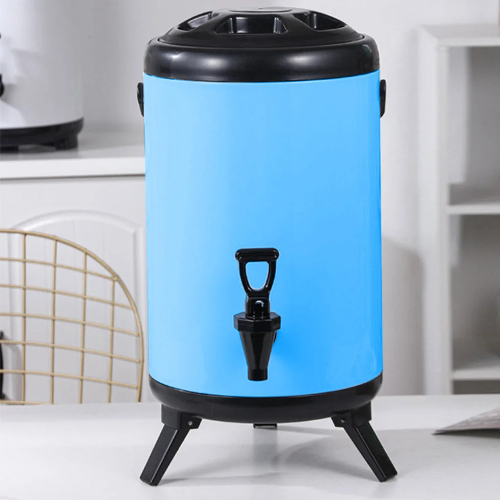 Stainless Steel Insulated Milk Tea Barrel 8X 12L Hot and Cold Beverage Dispenser with Faucet - Blue