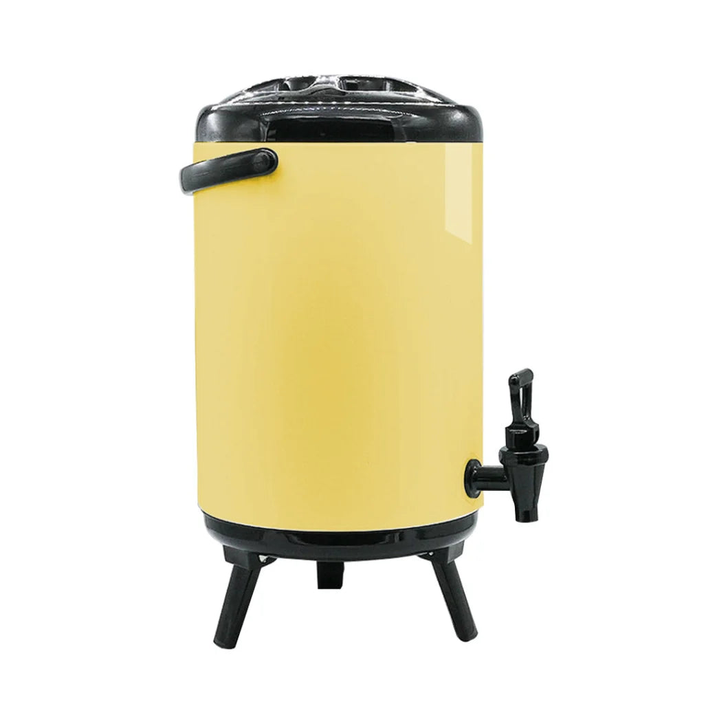 Stainless Steel Insulated Milk Tea Barrel 8X 12L Hot and Cold Beverage Dispenser with Faucet - Yellow