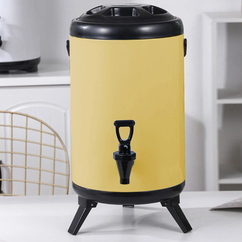 Stainless Steel Insulated Milk Tea Barrel 8X 14L Hot and Cold Beverage Dispenser with Faucet - Yellow