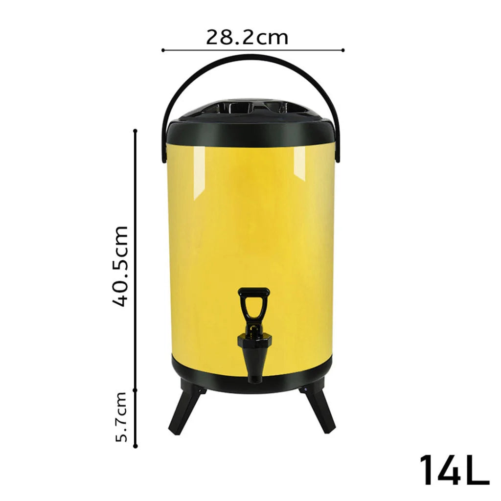 Stainless Steel Insulated Milk Tea Barrel 8X 14L Hot and Cold Beverage Dispenser with Faucet - Yellow