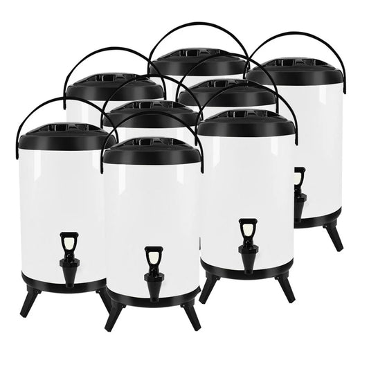 Stainless Steel Insulated Milk Tea Barrel 8X 14L Hot and Cold Beverage Dispenser with Faucet - White
