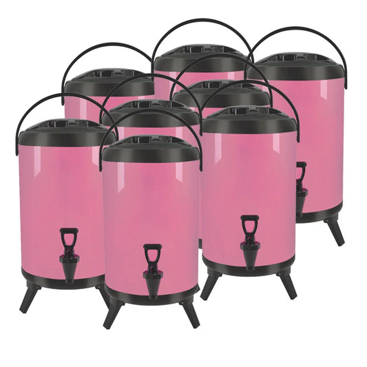 Stainless Steel Insulated Milk Tea Barrel 8X 16L Hot and Cold Beverage Dispenser with Faucet - Pink