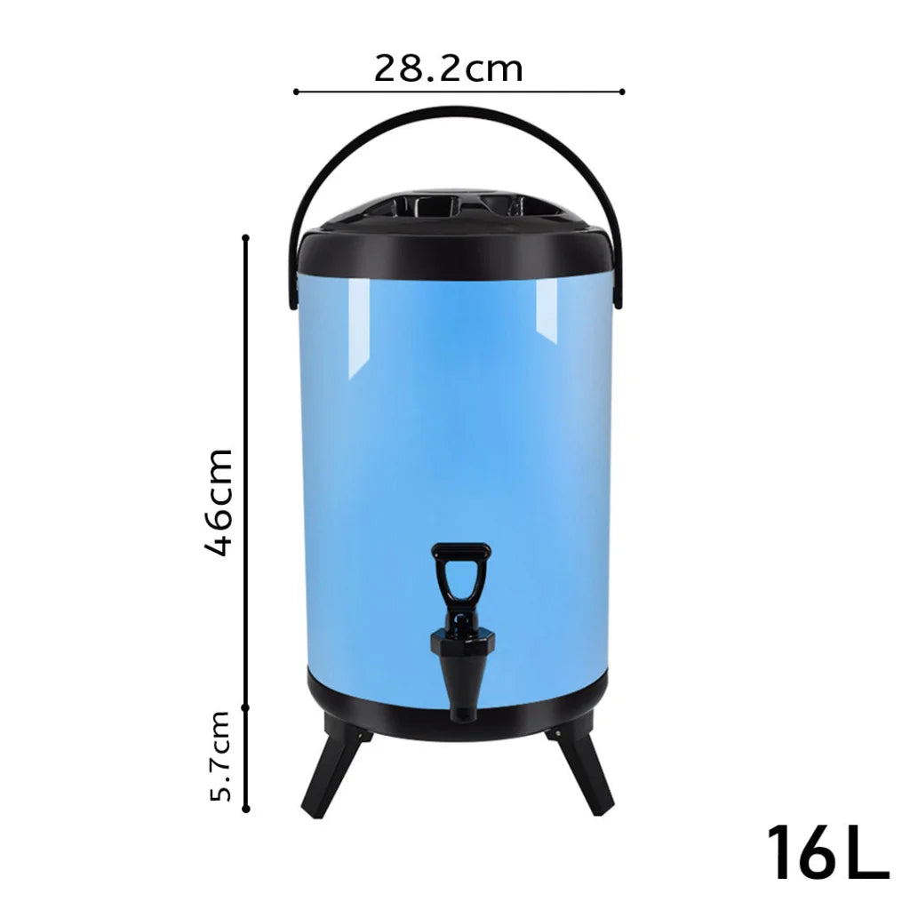 Stainless Steel Insulated Milk Tea Barrel 8X 16L Hot and Cold Beverage Dispenser with Faucet - Blue