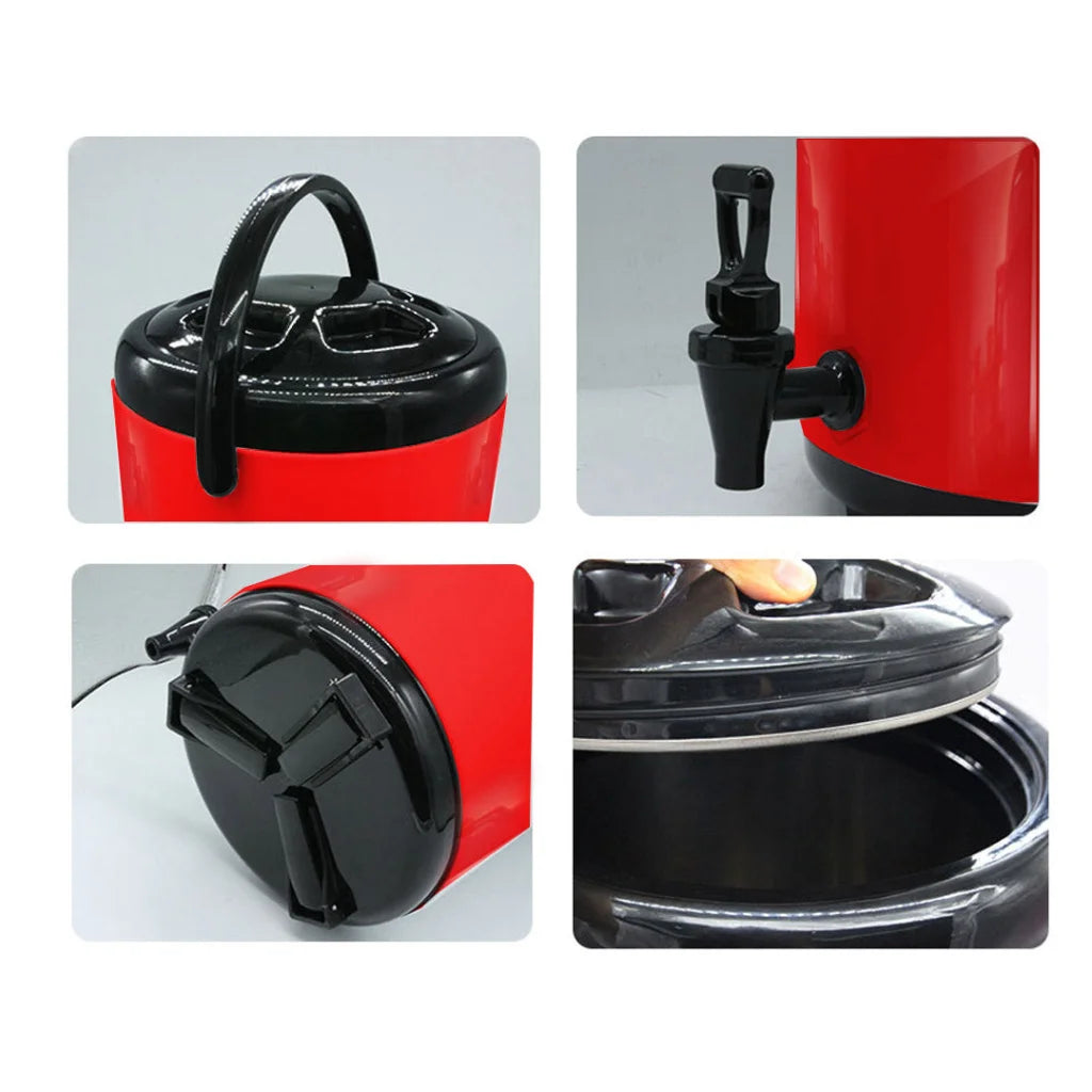 Stainless Steel Insulated Milk Tea Barrel 8X 16L Hot and Cold Beverage Dispenser with Faucet - Red
