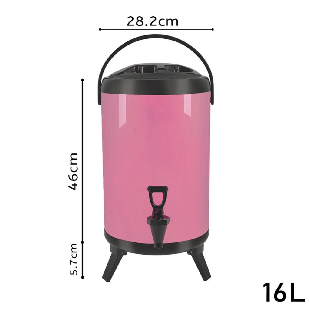 Stainless Steel Insulated Milk Tea Barrel 8X 16L Hot and Cold Beverage Dispenser with Faucet - Pink