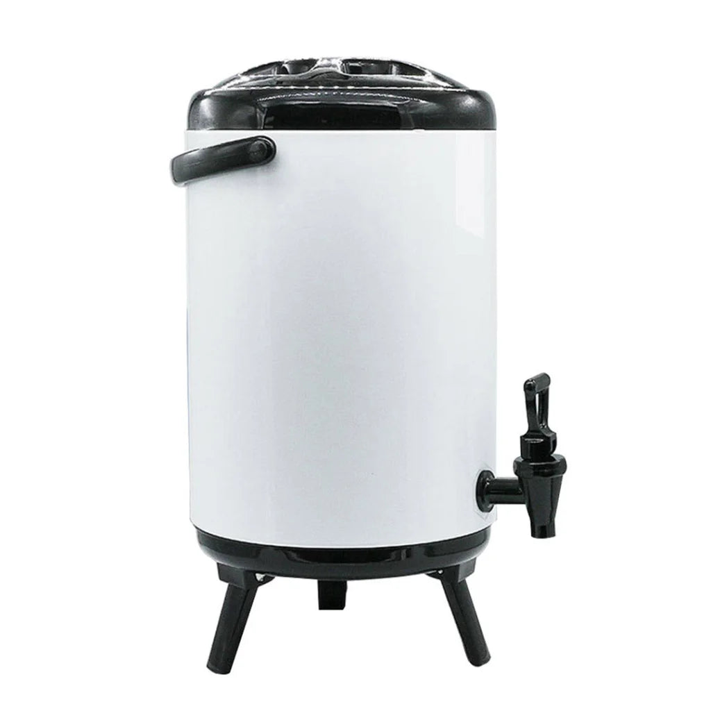 Stainless Steel Insulated Milk Tea Barrel 8X 18L Hot and Cold Beverage Dispenser with Faucet - White