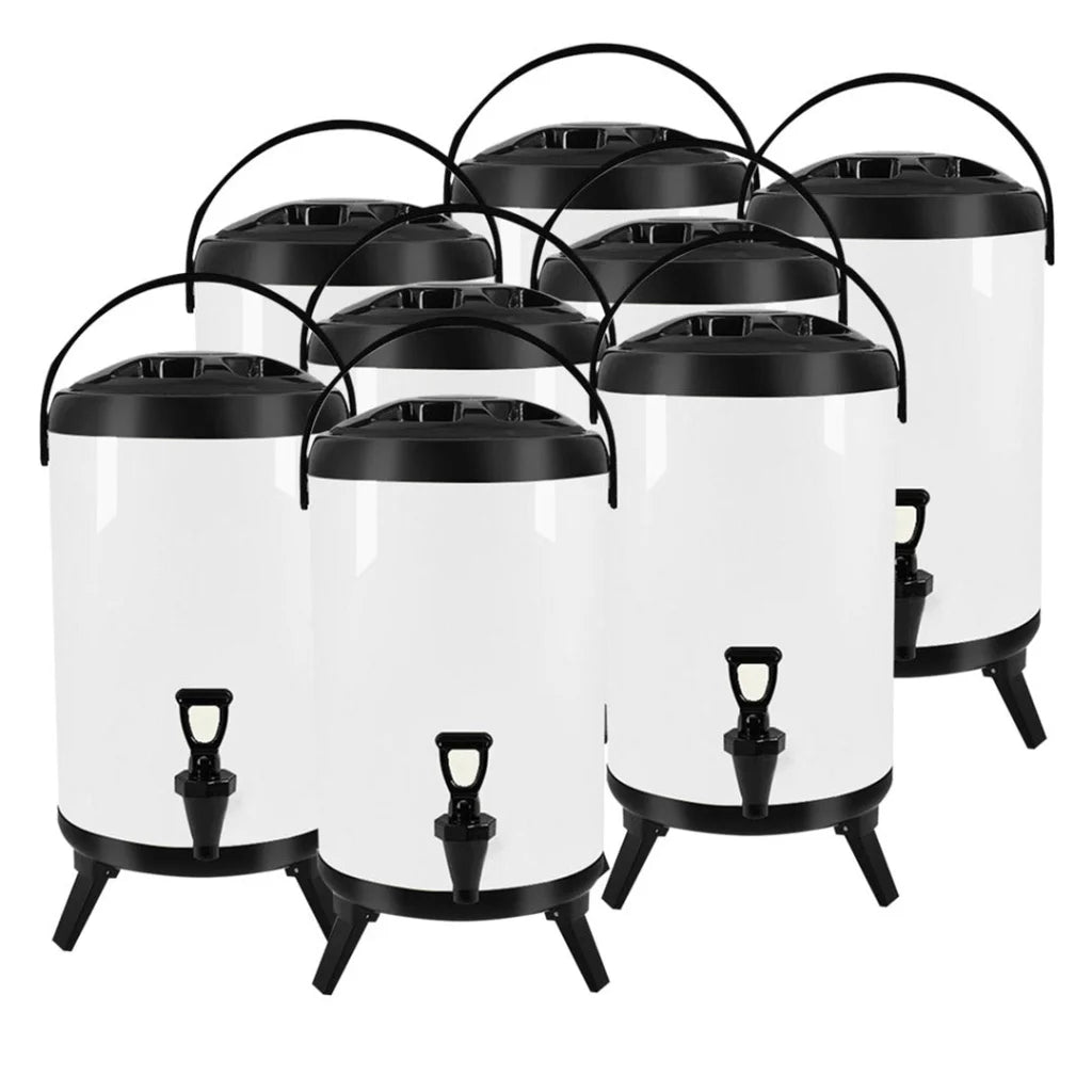 Stainless Steel Insulated Milk Tea Barrel 8X 18L Hot and Cold Beverage Dispenser with Faucet - White