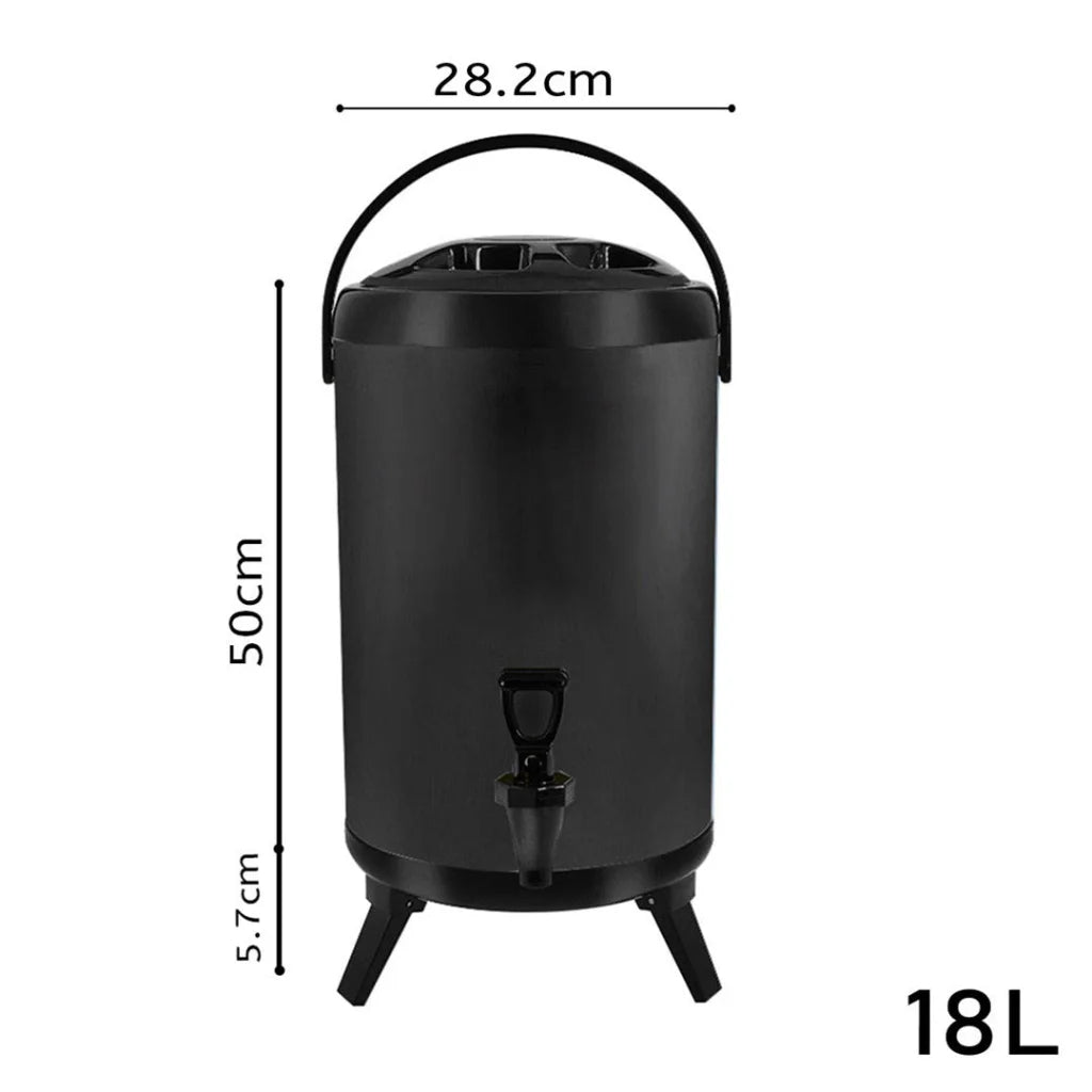 Stainless Steel Insulated Milk Tea Barrel 8X 18L Hot and Cold Beverage Dispenser with Faucet - Black