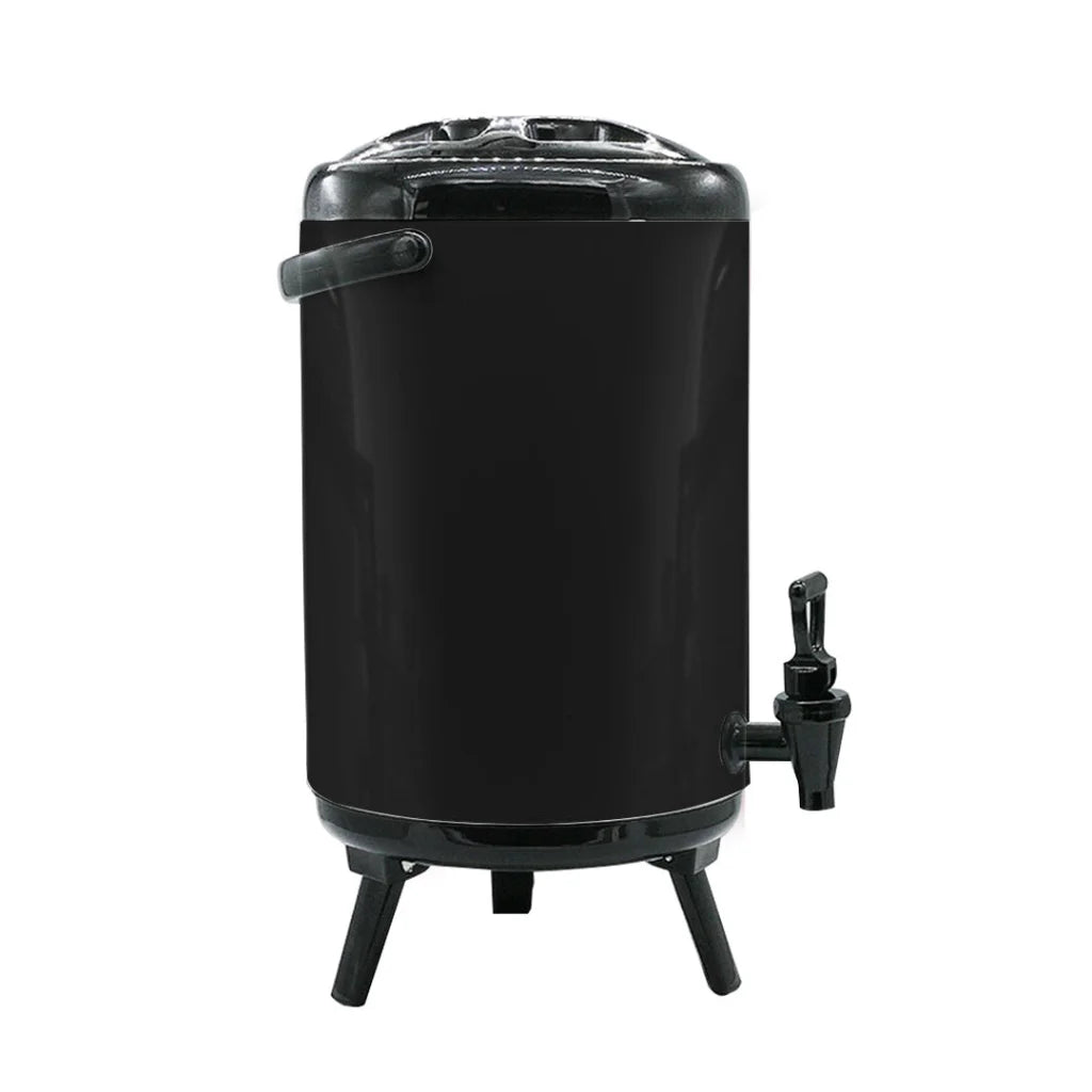 Stainless Steel Insulated Milk Tea Barrel 8X 18L Hot and Cold Beverage Dispenser with Faucet - Black
