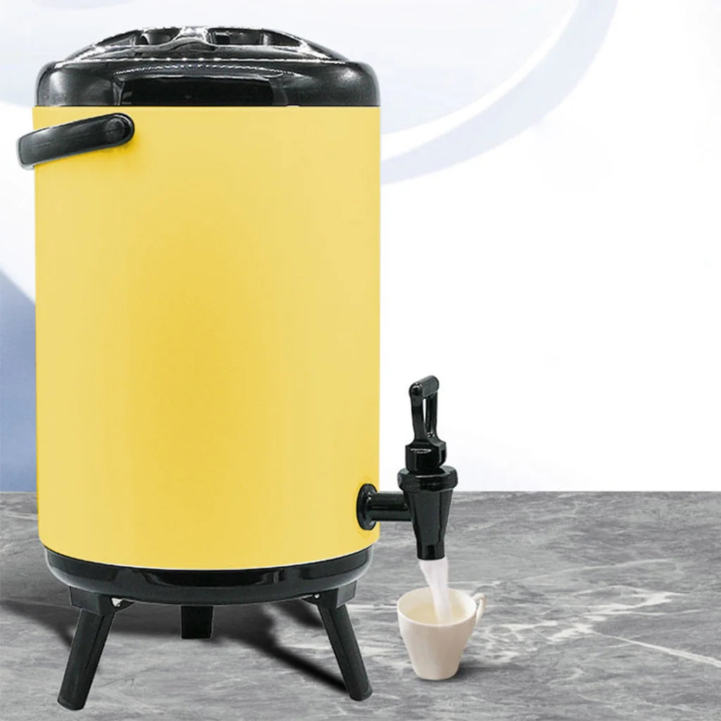 Stainless Steel Insulated Milk Tea Barrel 8X 18L Hot and Cold Beverage Dispenser with Faucet - Yellow