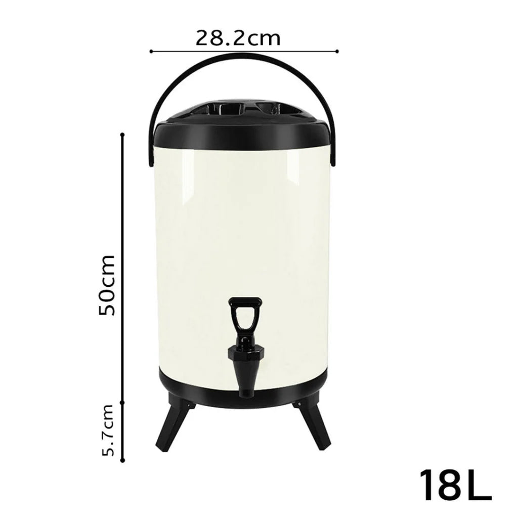 Stainless Steel Insulated Milk Tea Barrel 8X 18L Hot and Cold Beverage Dispenser with Faucet - White