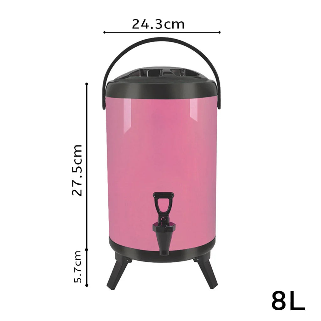 Stainless Steel Insulated Milk Tea Barrel 8X 8L Hot and Cold Beverage Dispenser with Faucet - Pink