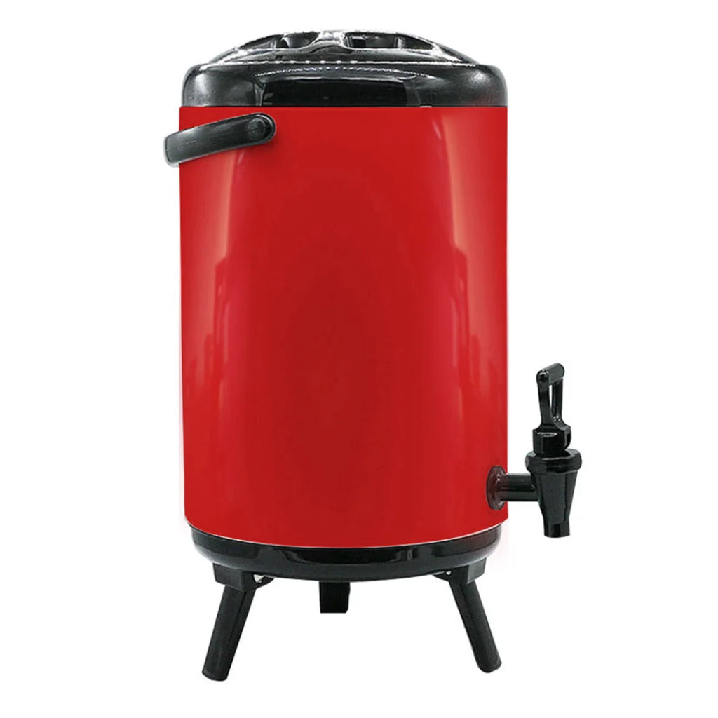 Stainless Steel Insulated Milk Tea Barrel 8X 8L Hot and Cold Beverage Dispenser with Faucet - Red