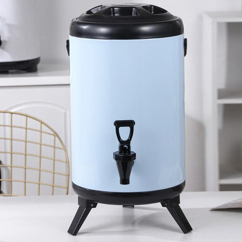 Stainless Steel Insulated Milk Tea Barrel 8X 8L Hot and Cold Beverage Dispenser with Faucet - White