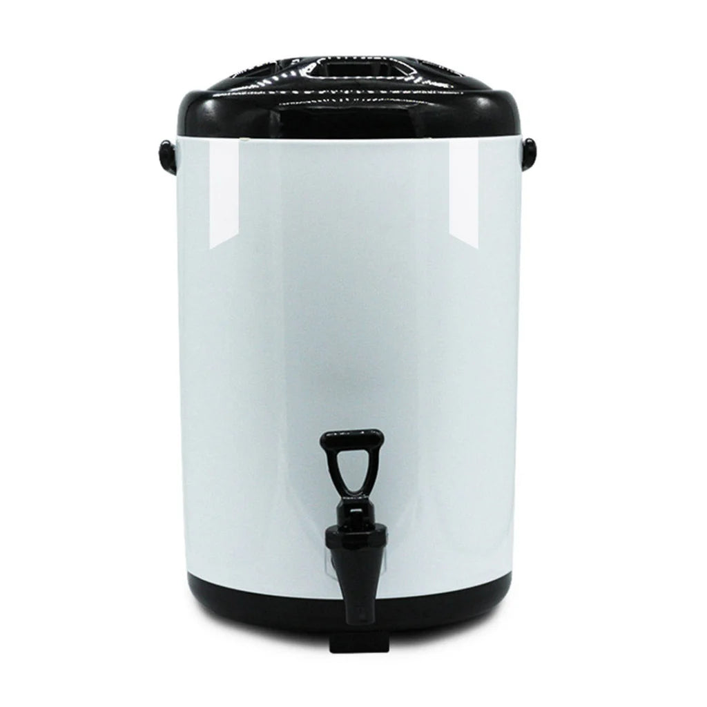 Stainless Steel Insulated Milk Tea Barrel 8X 8L Hot and Cold Beverage Dispenser with Faucet - White