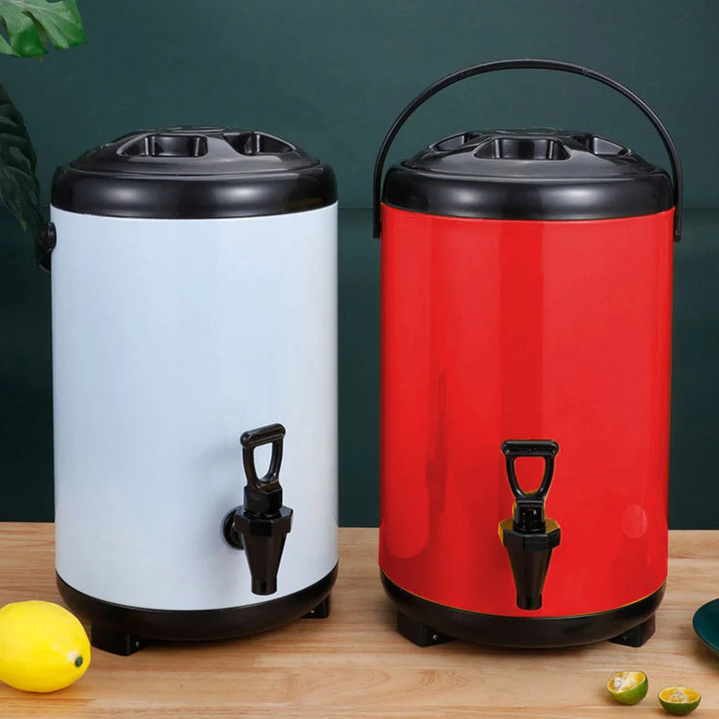 Stainless Steel Insulated Milk Tea Barrel 8X 8L Hot and Cold Beverage Dispenser with Faucet - Red