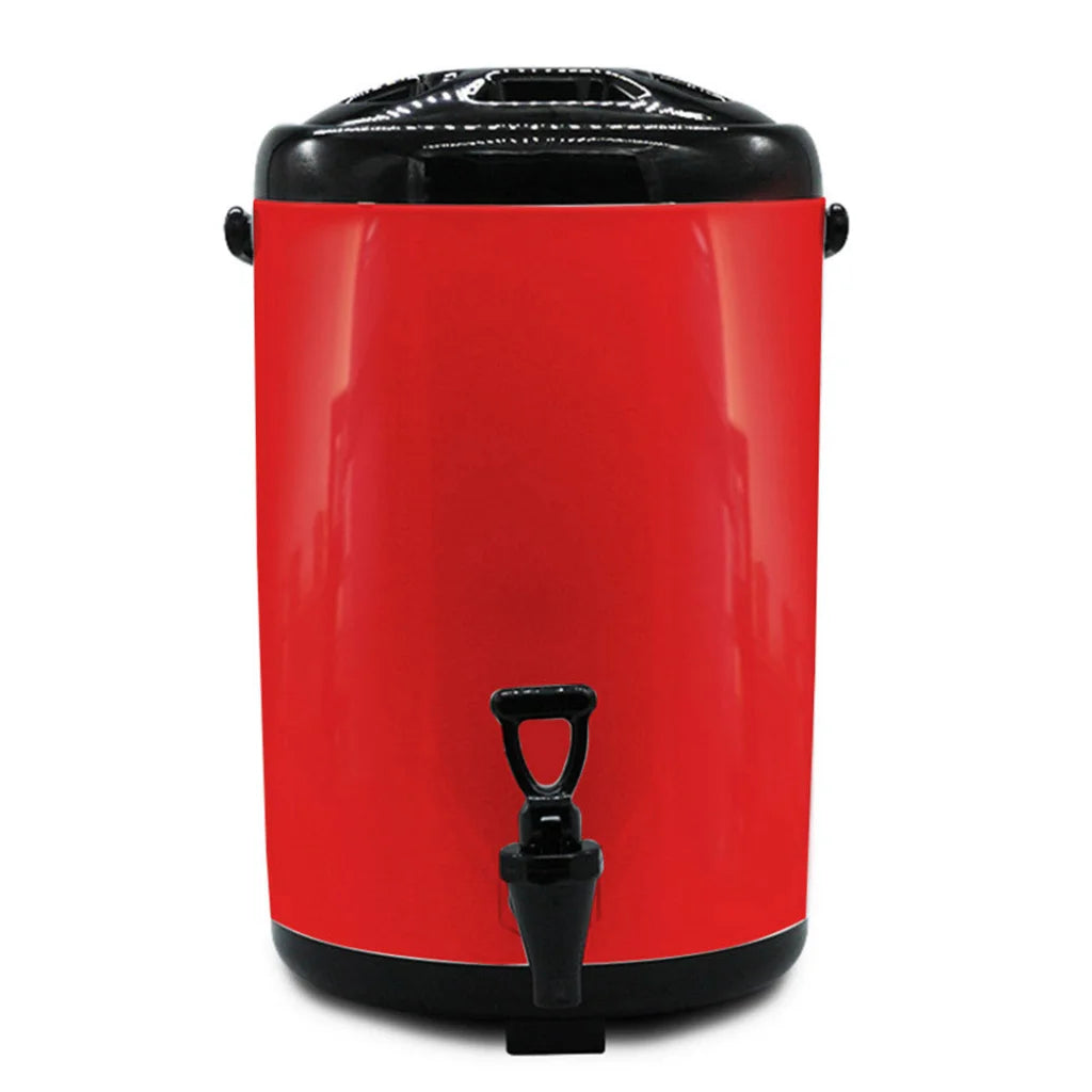 Stainless Steel Insulated Milk Tea Barrel 8X 8L Hot and Cold Beverage Dispenser with Faucet - Red