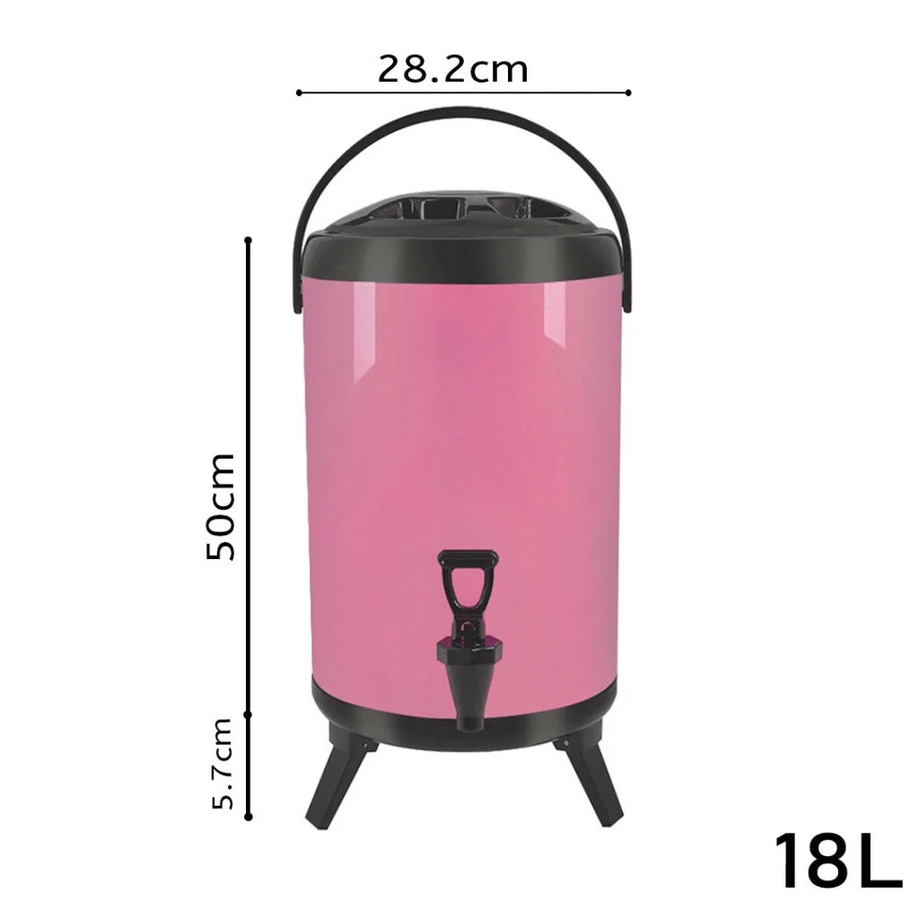 Stainless Steel Insulated Milk Tea Barrel Set of 8 - 18L Hot and Cold Beverage Dispenser - Pink