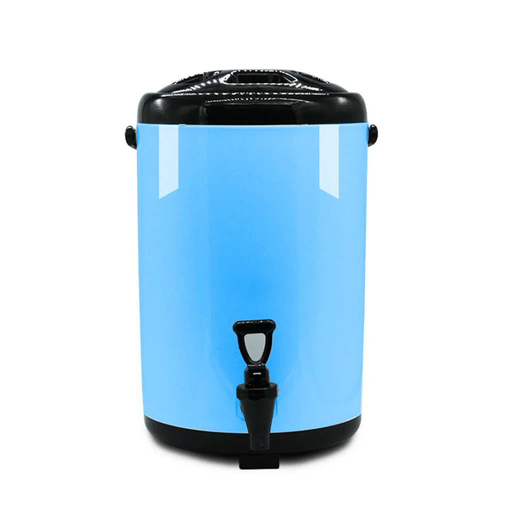 Stainless Steel Insulated Milk Tea Barrel Set of 8 - 18L Hot and Cold Beverage Dispenser - Blue