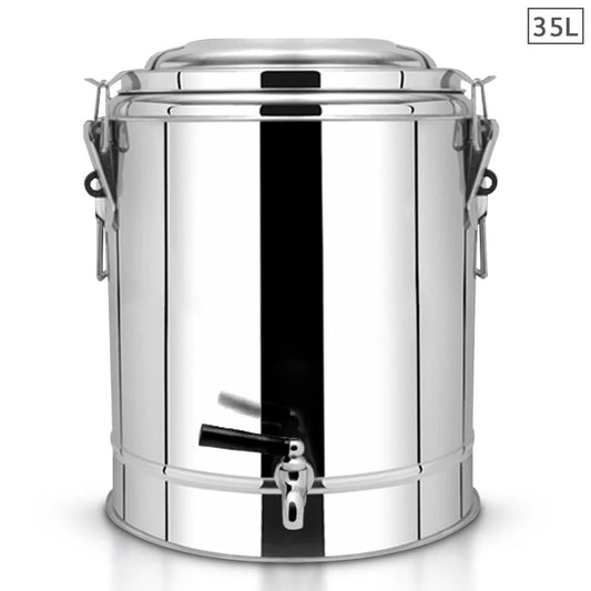 Stainless Steel Insulated Stock Pot 35L Dispenser Hot & Cold Beverage Container with Tap - Premium
