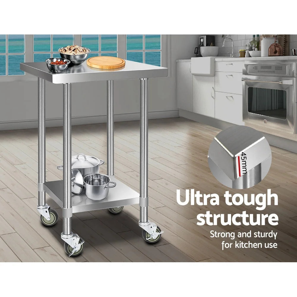 Stainless Steel Kitchen Bench Work Table with Wheels 430