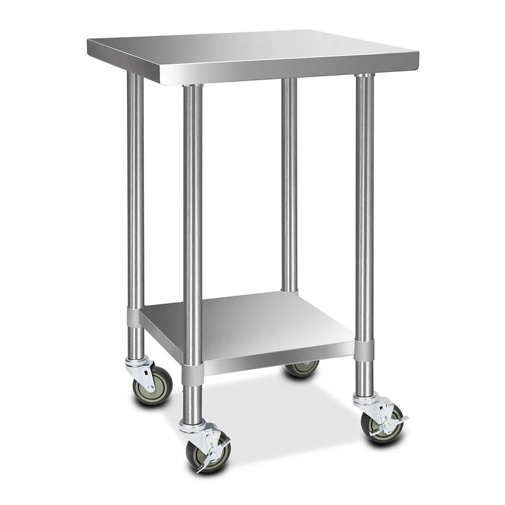 Steel 610mm stainless kitchen bench with useful parts and product scale