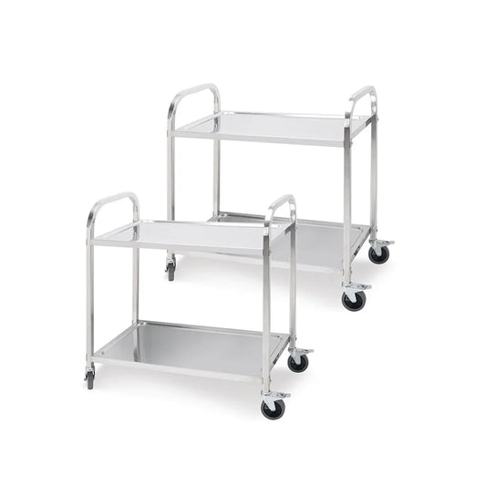 Stainless Steel Kitchen Dining Food Cart 2X 2 Tier 81x46x85cm Utility Trolley Round Small