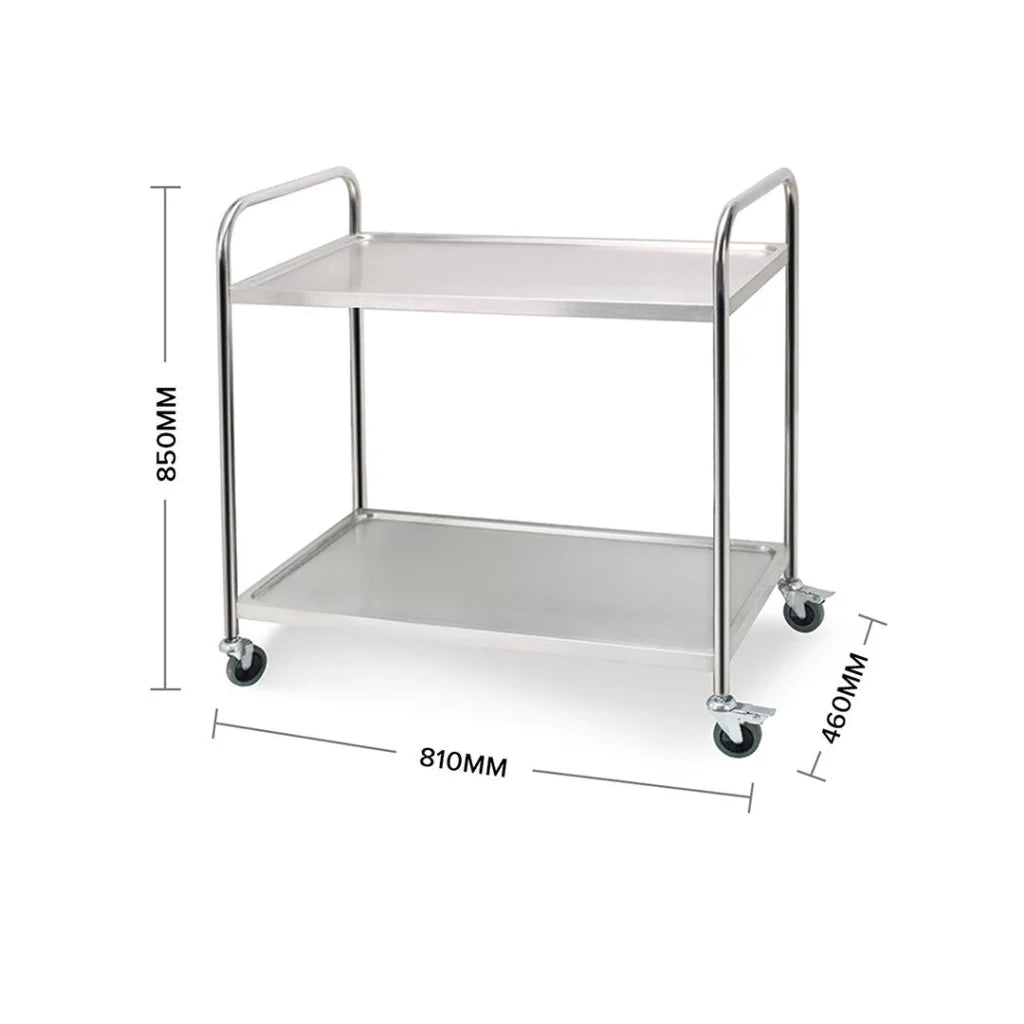 Stainless Steel Kitchen Dining Food Cart 2X 2 Tier 81x46x85cm Utility Trolley Round Small