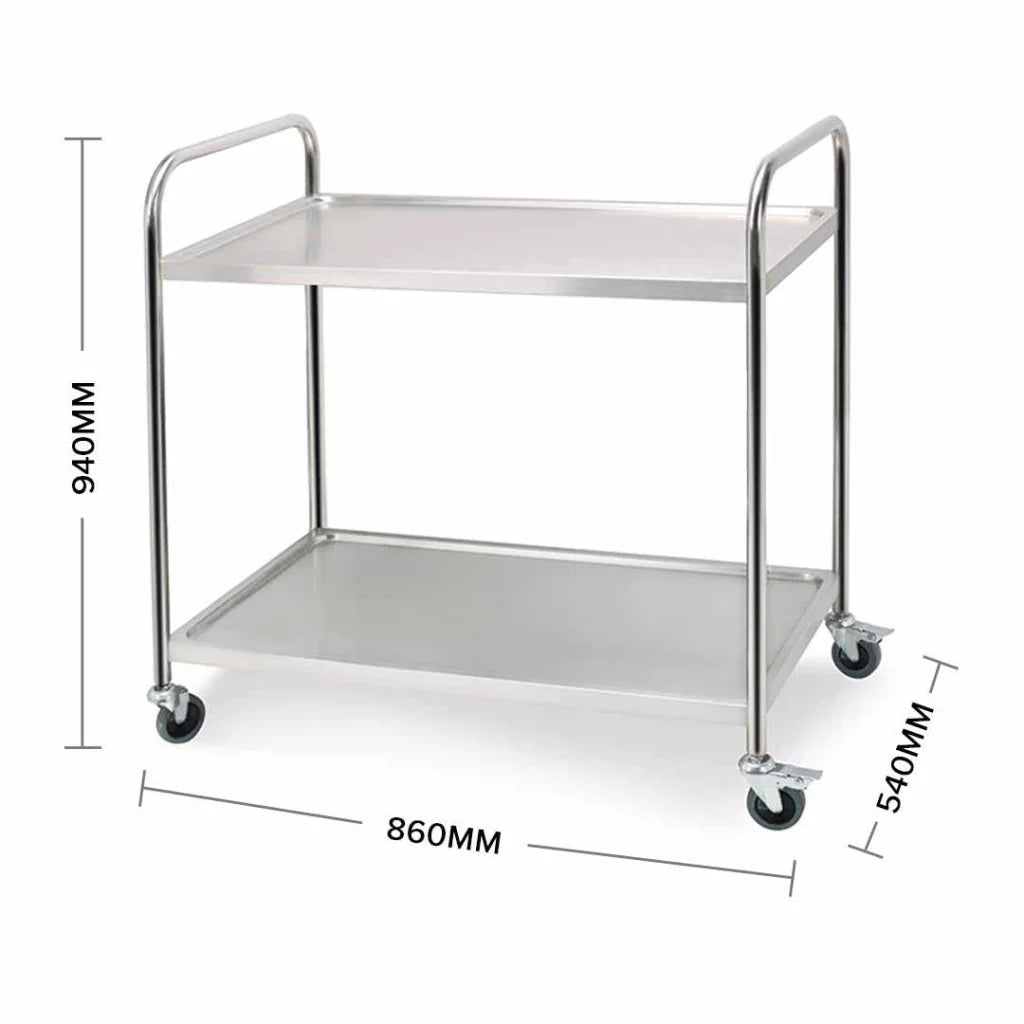 Stainless Steel Kitchen Dining Food Cart 2X 2 Tier 86x54x94cm Utility Trolley Round Large