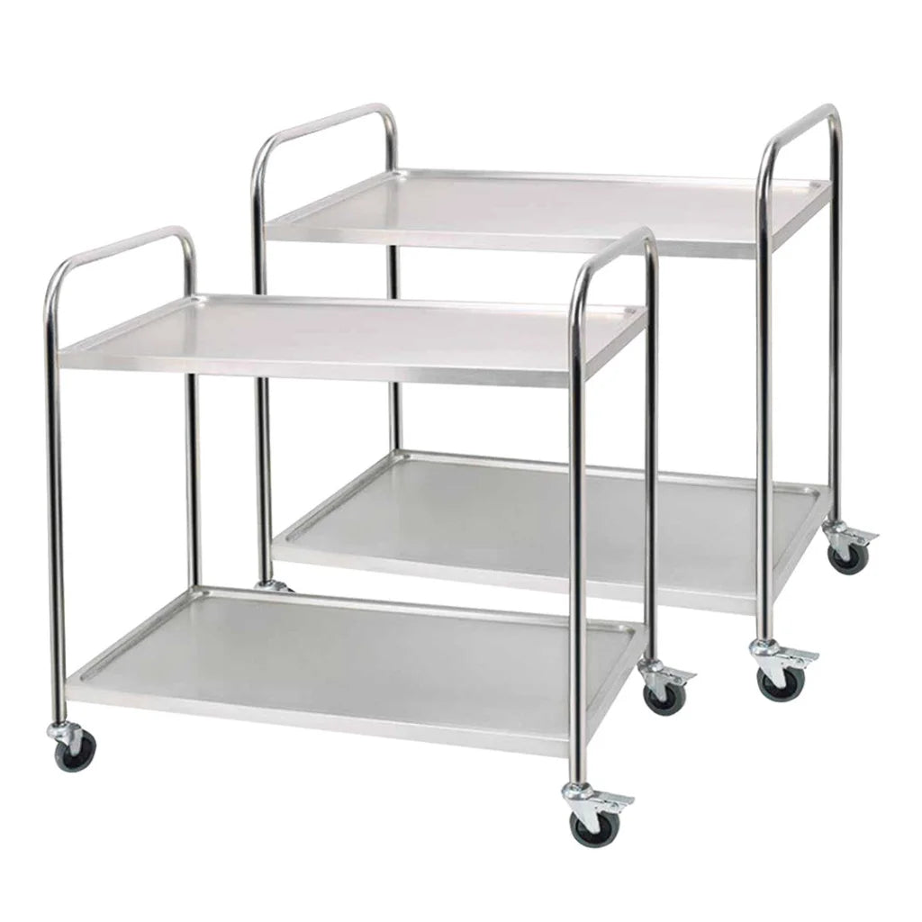 Stainless Steel Kitchen Dining Food Cart 2X 2 Tier 86x54x94cm Utility Trolley Round Large