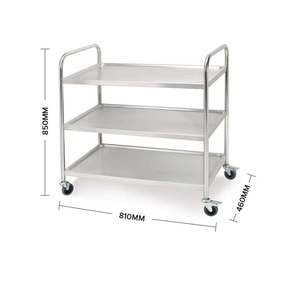 Stainless Steel Kitchen Dining Food Cart 2X 3 Tier 81x46x85cm Utility Trolley Round Small