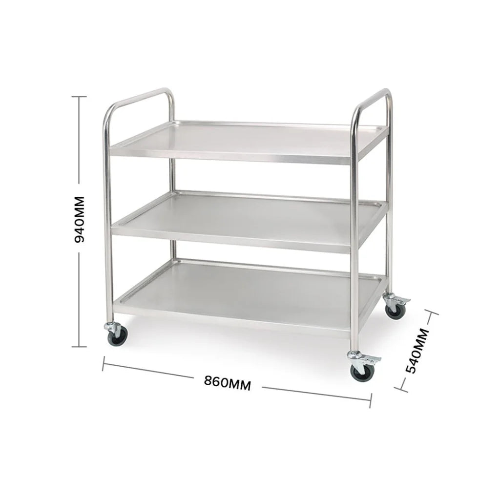 Stainless Steel Kitchen Dining Food Cart 2X 3 Tier 86x54x94cm Utility Trolley Round Large