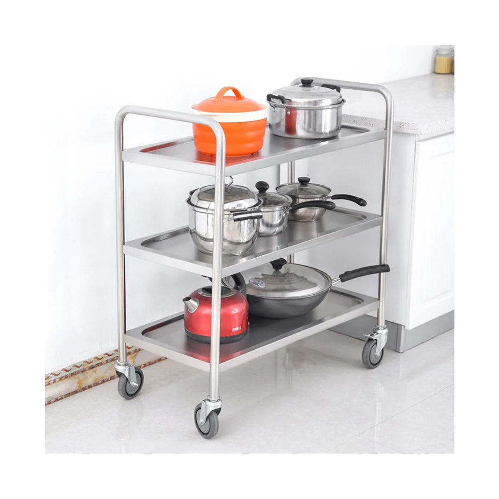 Stainless Steel Kitchen Dining Food Cart 2X 3 Tier 86x54x94cm Utility Trolley Round Large