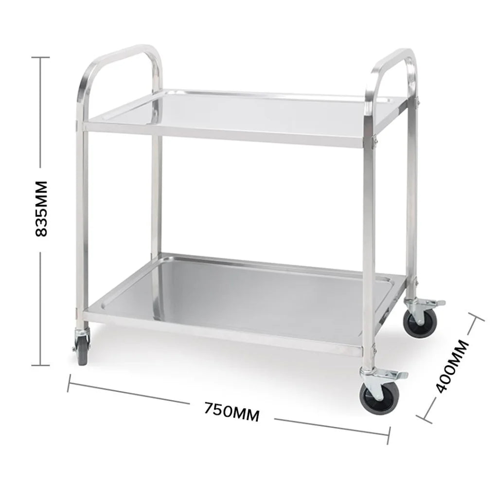 Stainless Steel Kitchen Dining Food Cart Trolley 2 Tier Utility 75x40x83.5cm - Small - Premium