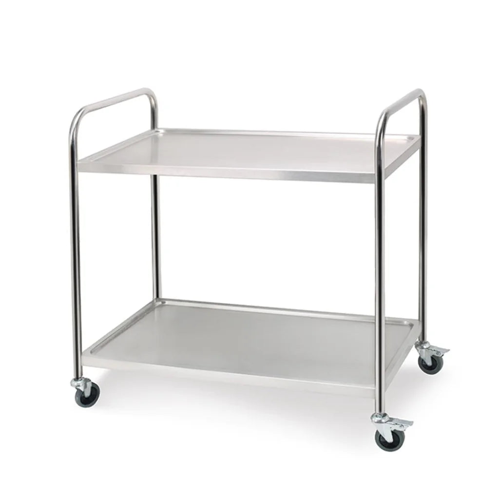 Stainless Steel Kitchen Dining Food Cart Trolley 2 Tier Utility Round 81x46x85cm - Small - Premium