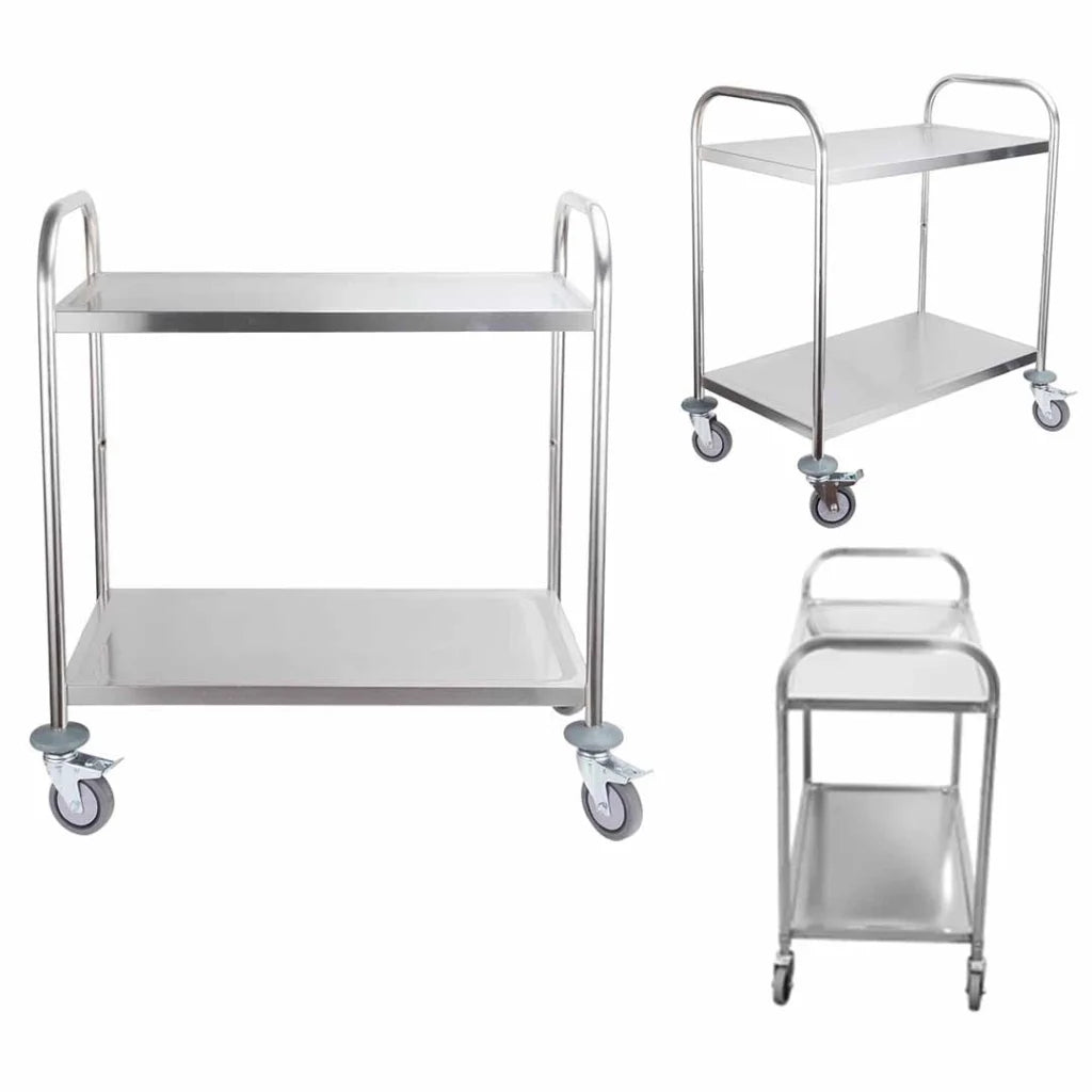 Stainless Steel Kitchen Dining Food Cart Trolley 2 Tier Utility Round 81x46x85cm - Small - Premium