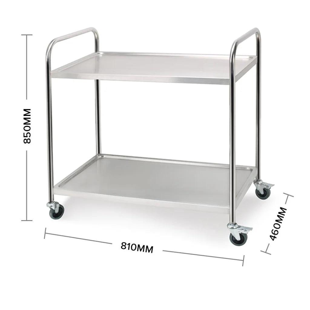 Stainless Steel Kitchen Dining Food Cart Trolley 2 Tier Utility Round 81x46x85cm - Small - Premium