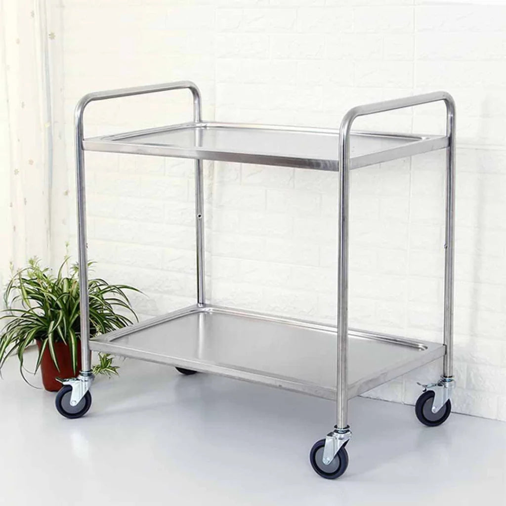 Stainless Steel Kitchen Dining Food Cart Trolley 2 Tier Utility Round 81x46x85cm - Small - Premium
