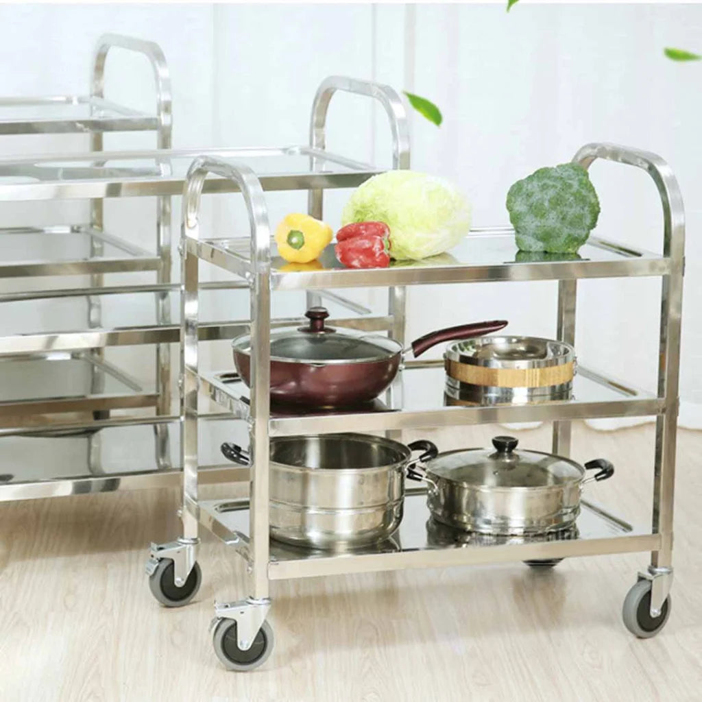 Stainless Steel Kitchen Dining Food Cart Trolley 3 Tier Utility 85x45x90cm - Medium - Premium